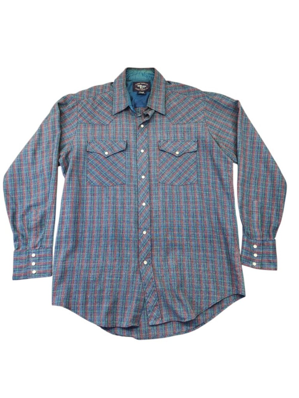 Williams Bay Mens Button Up Shirt Large Plaid Western Style Pearl Snap Vintage